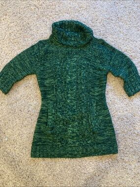 Textured Green Cable Knit Turtleneck Sweater